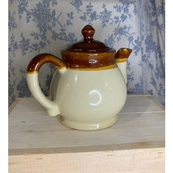 Vintage Teapot 1970s Brown Tan Country Wheat Floral Ceramic - Picture 3 of 11
